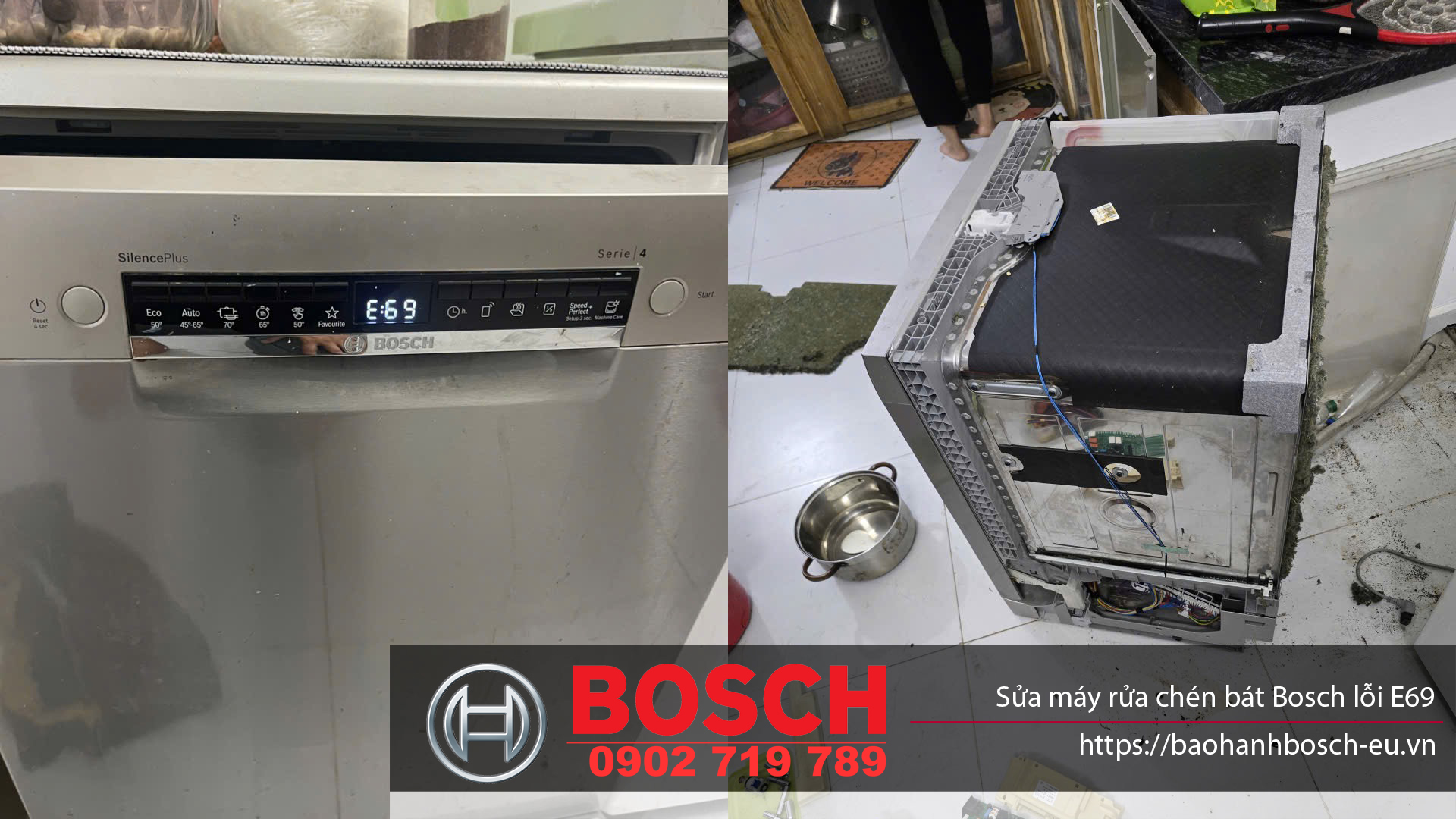 lỗi E69 máy rửa chén bát Bosch